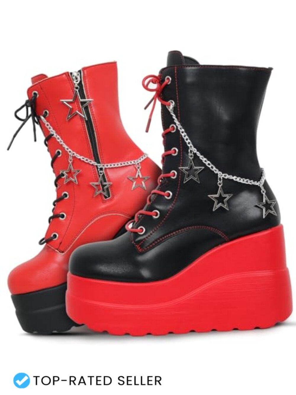 Gothic Chunky Heel Ankle Boots Lace Up Side Zip Platform Faux Leather